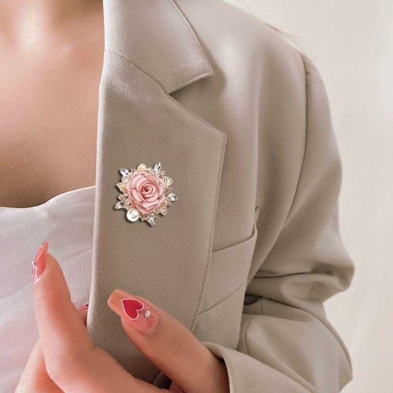 OIDIMS Elegant Rose Flower Brooch Pin for Women Men Wedding Party Gentleman's Essentials Handmade Imitation Crystal Pearl Fabric Flower Lapel Pin Dress Suit Accessories Boutonniere Ideas Gift - Image 3